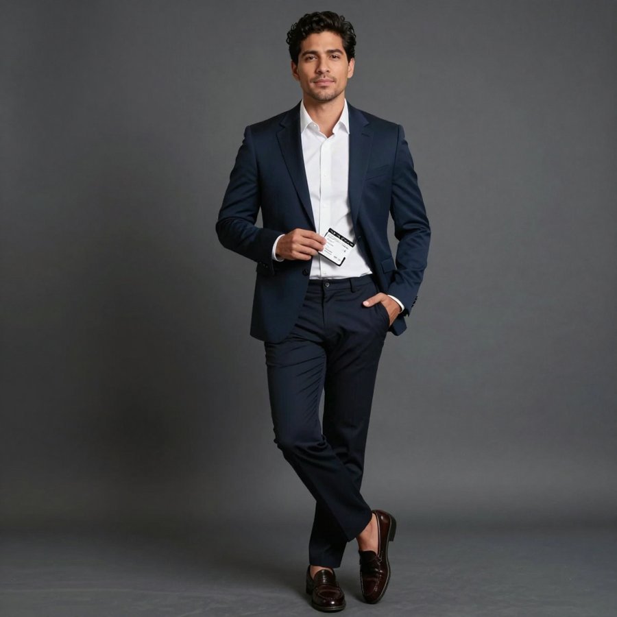 this navy suit really said casual office without trying too hard