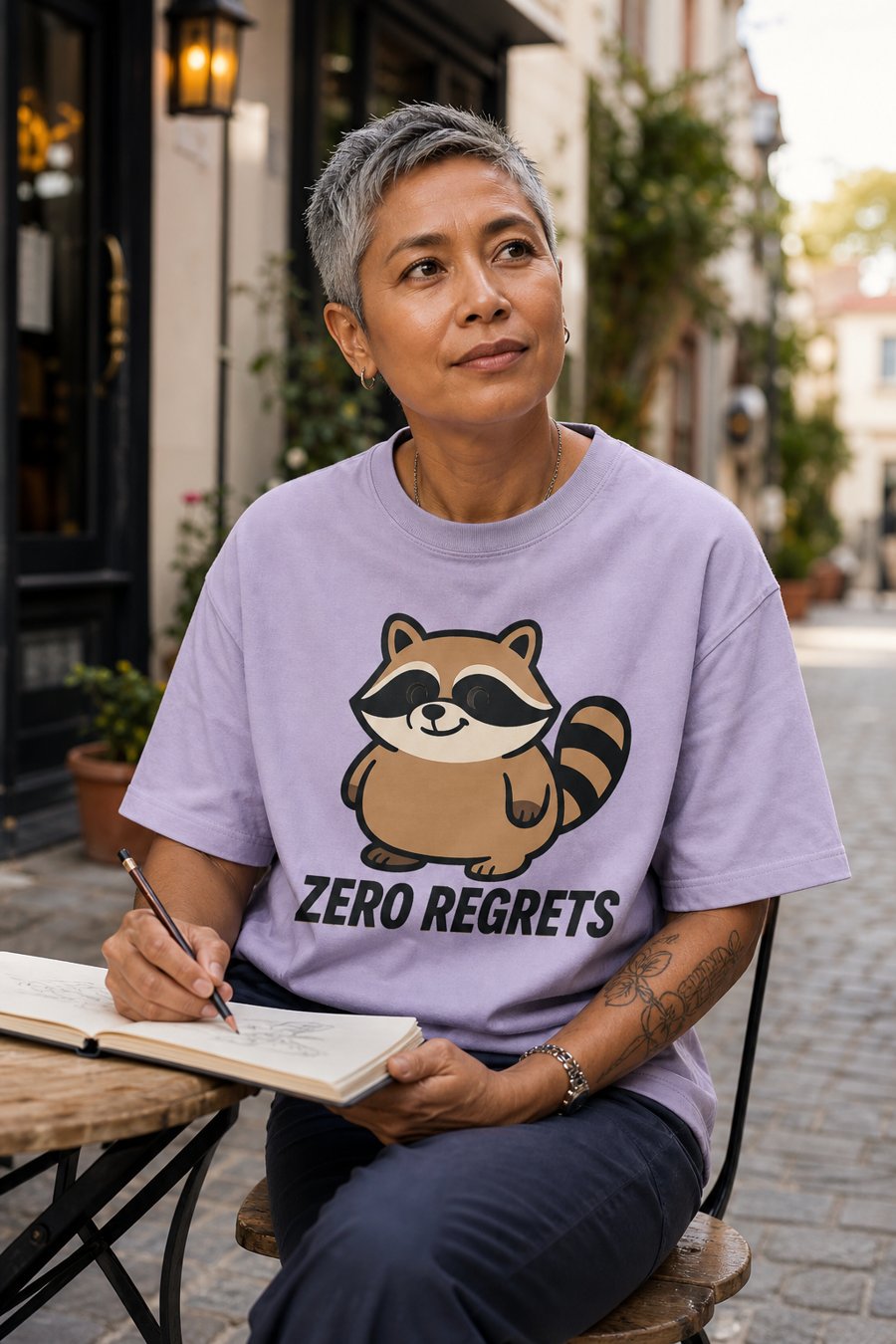 Does Jimothy's 'ZERO REGRETS' tee actually work for this vibe?