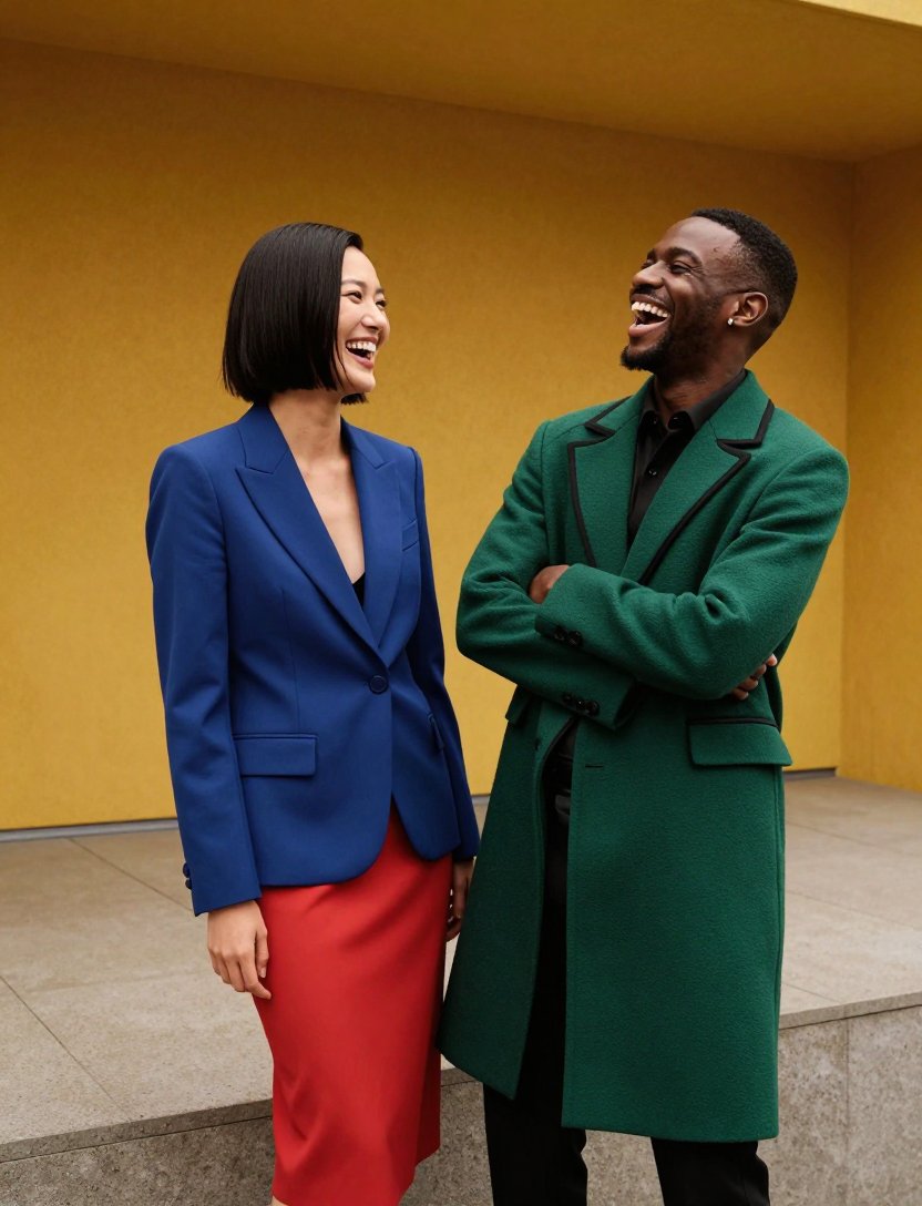 the electric blue blazer is doing all the work
