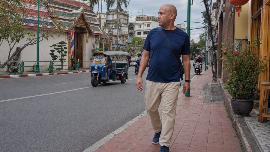 navy tee and khakis is the uniform.
