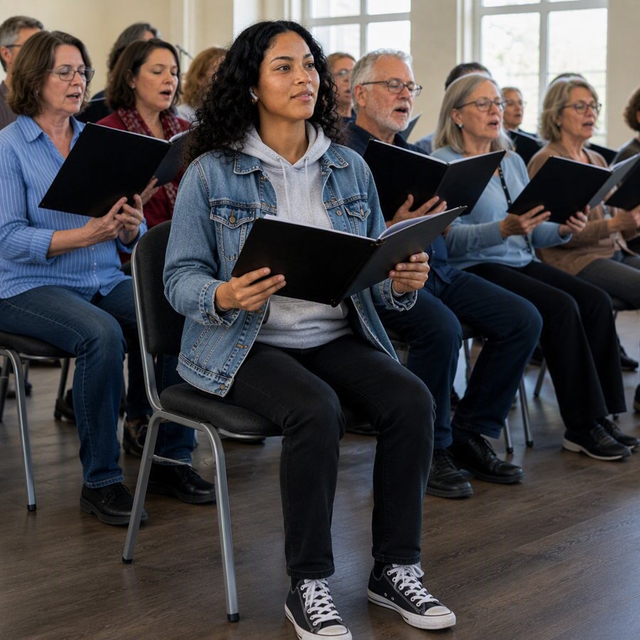 denim jacket brings casual comfort to structured rehearsal