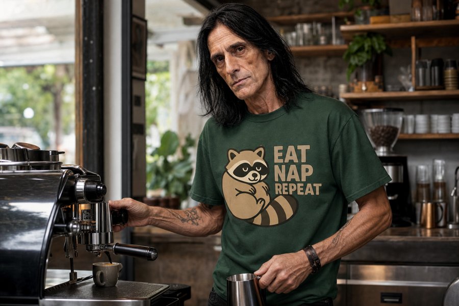 Jimothy’s 'Eat Nap Repeat' motto is way better than my 'Coffee Run Repeat' schedule