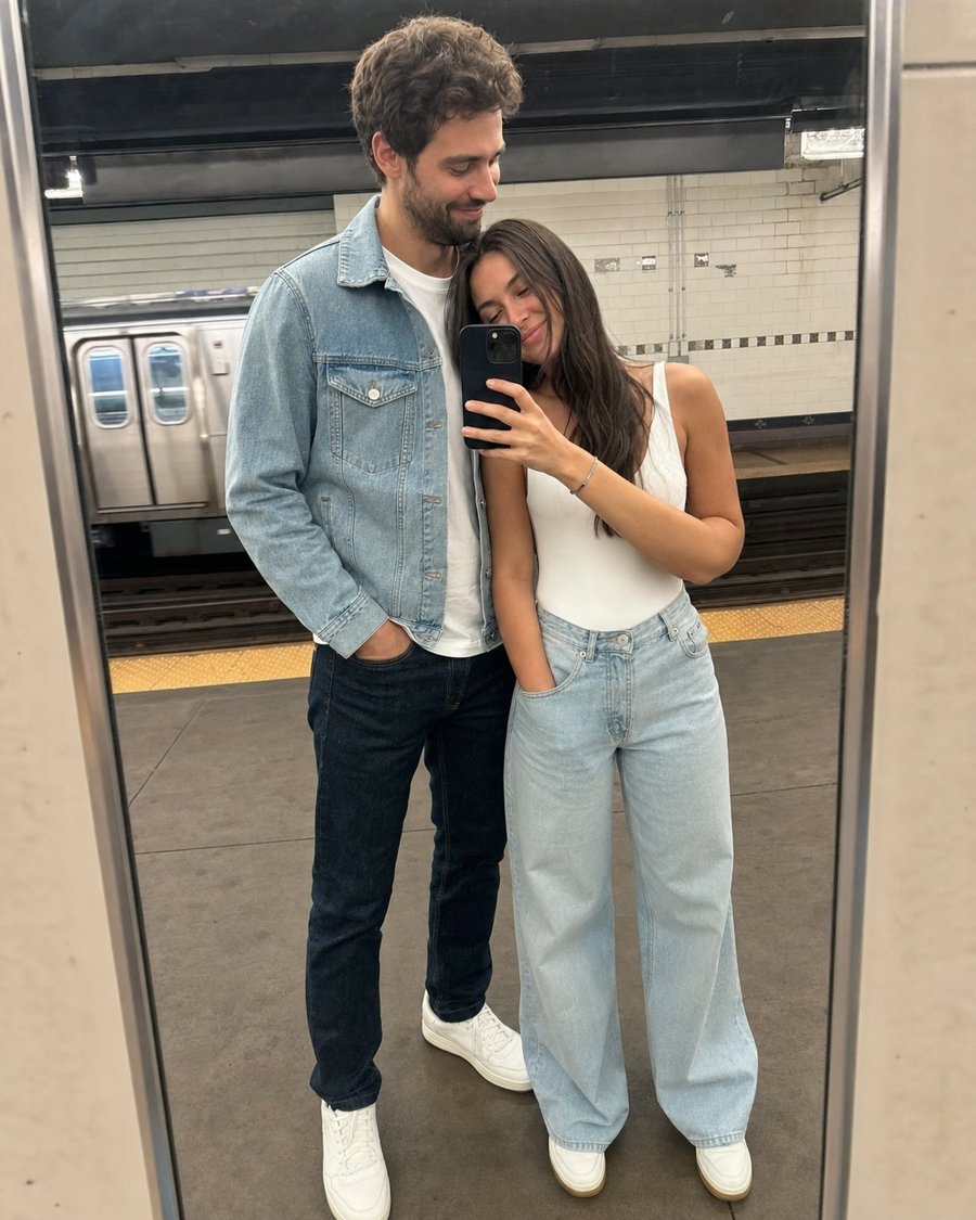 light denim meets dark denim perfection
