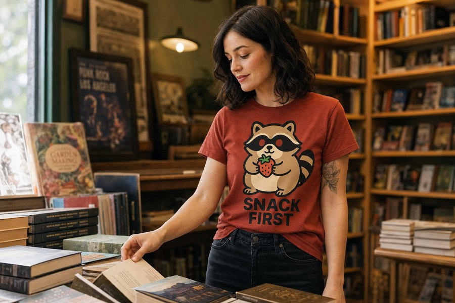 Need: Jimothy raccoon SNACK FIRST tee right now!