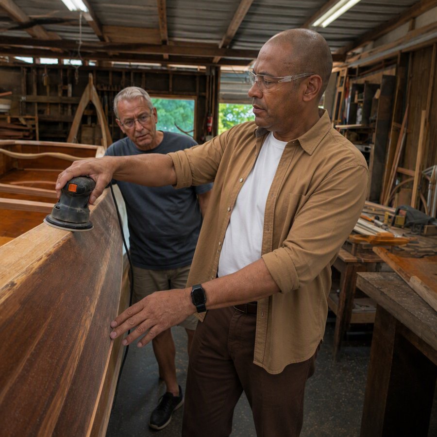 tan button-down taking on the sawdust storm