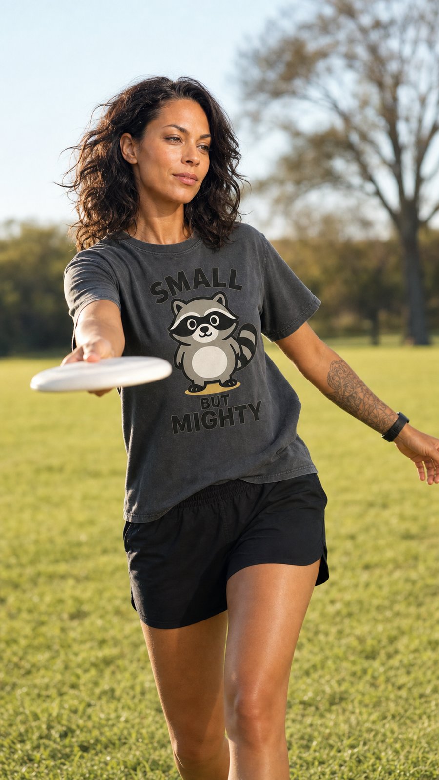 Small but mighty Jimothy is adorable here because the "SMALL BUT MIGHTY" text pops on charcoal grey.