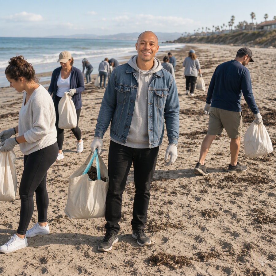 That denim jacket is actually genius; who knew trash pickup could look this crisp?