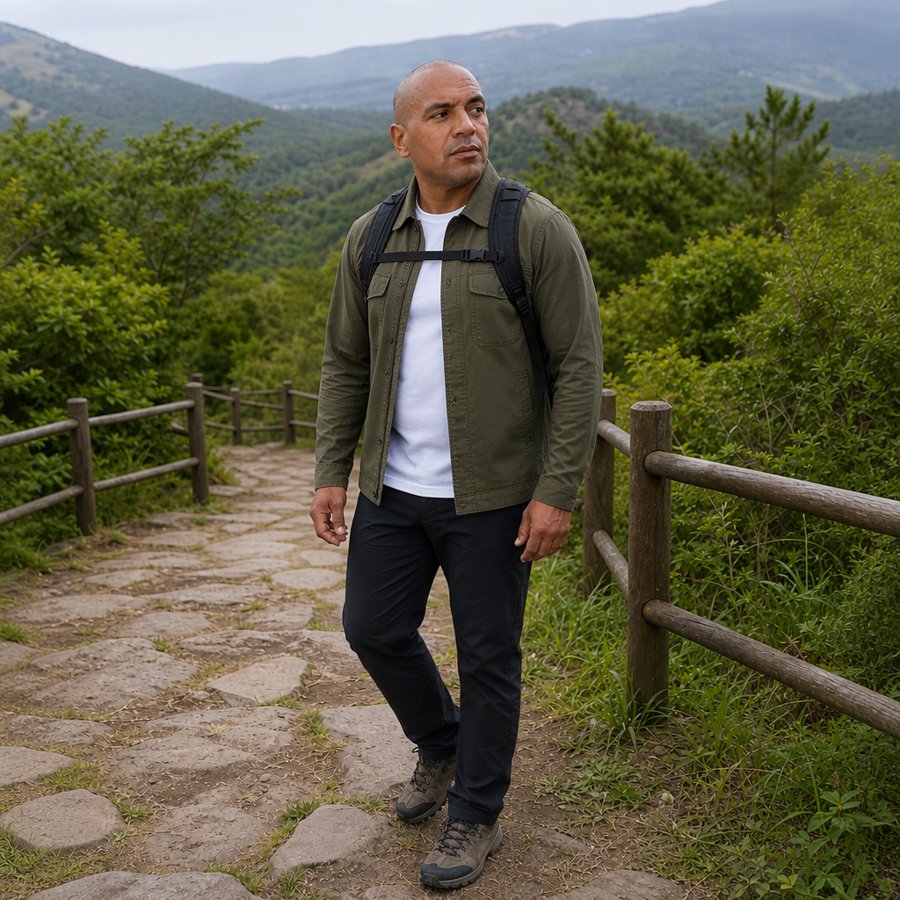 olive overshirt is the perfect trail layer