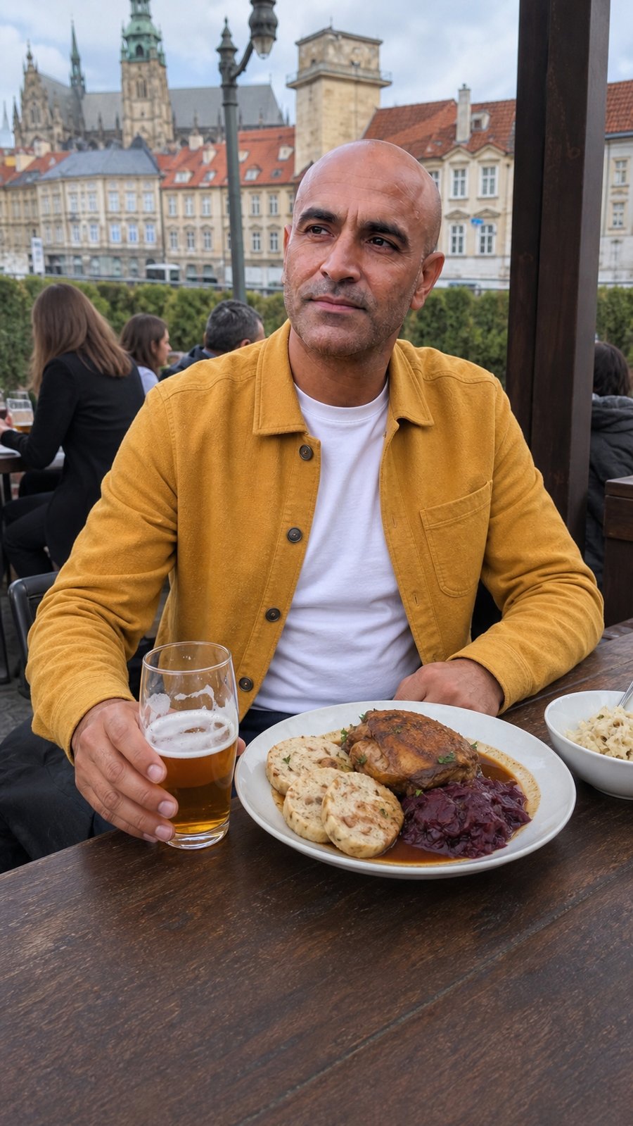 wearing this mustard jacket to sit at a cafe all afternoon