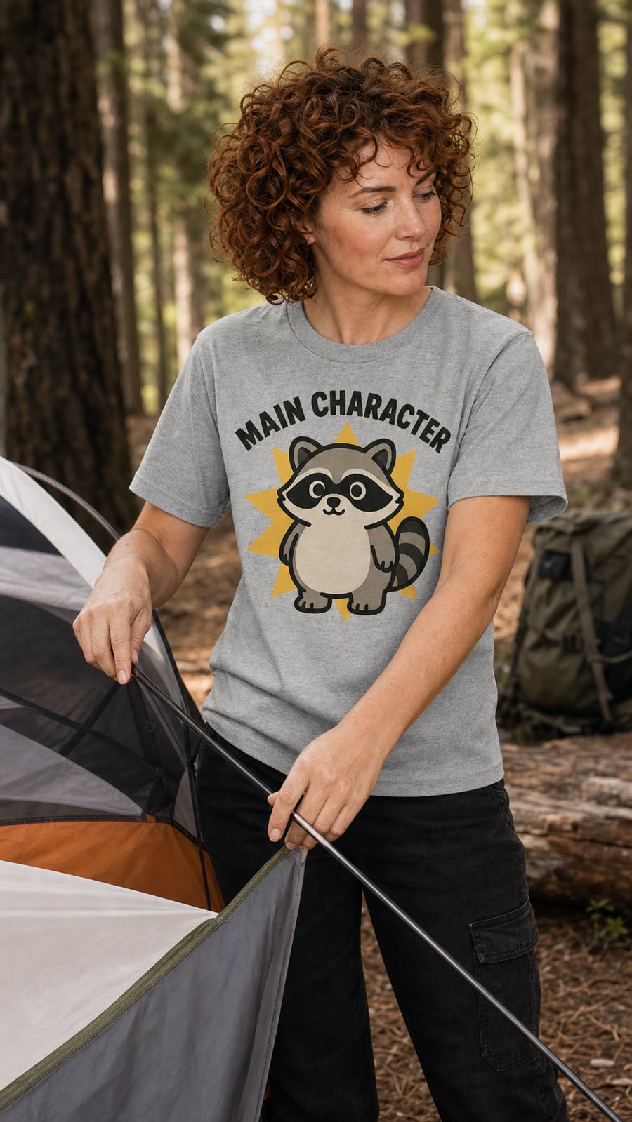Jimothy's 'MAIN CHARACTER' tee pairs perfectly with the soft grey background.