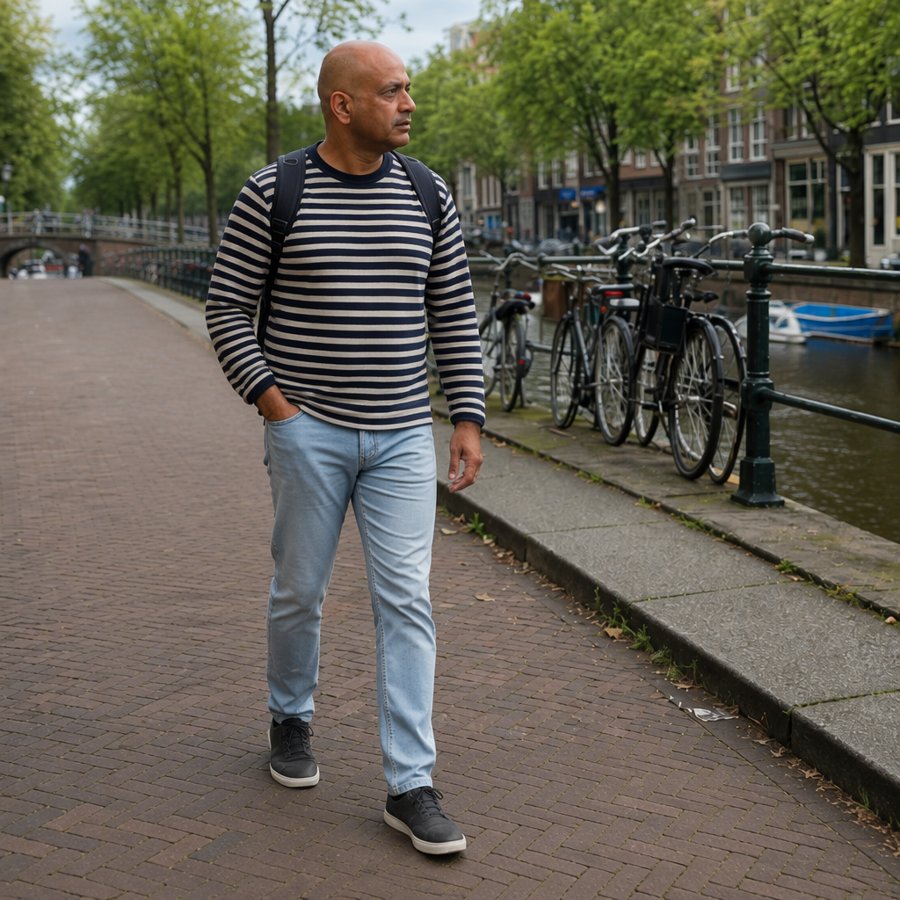 That striped tee is doing all the talking here.
