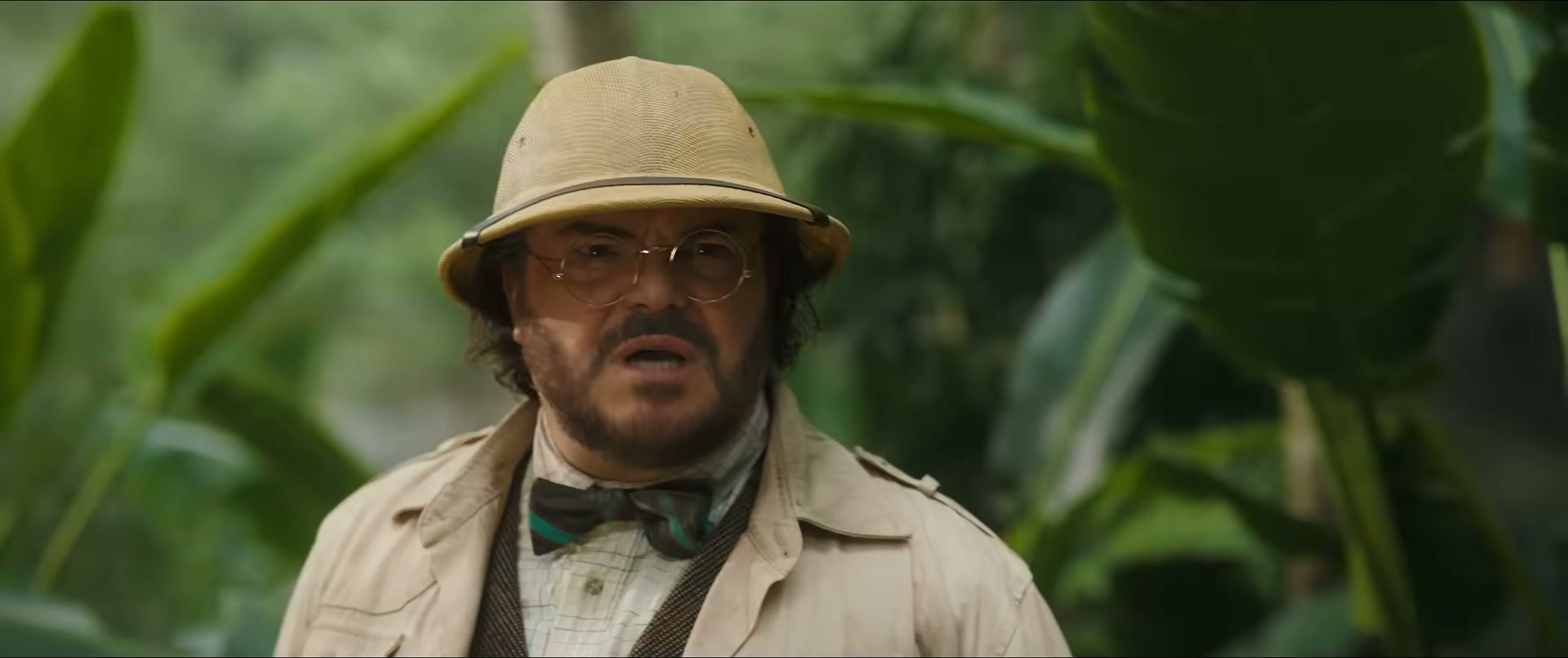 Jack Black in Jumanji Open World — the pith helmet makes this entire outfit
