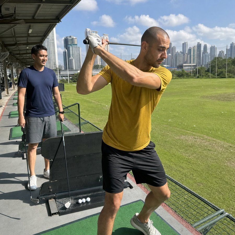 Yellow tee handling the midday heat on the range.