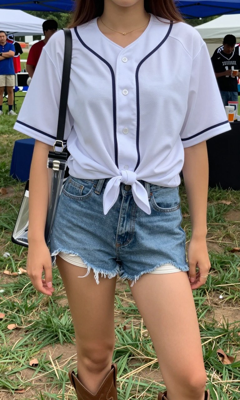 a knotted jersey with cutoffs and boots is a college saturday
