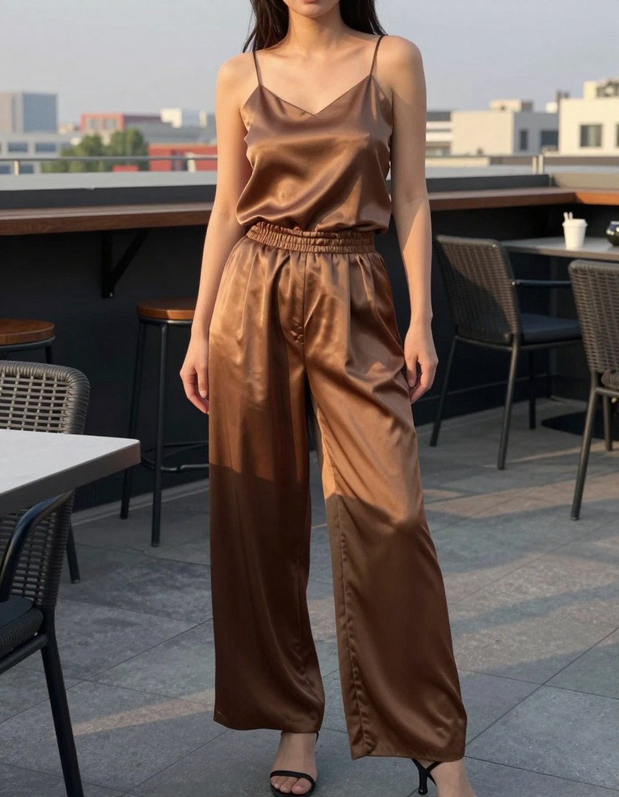 a satin cami with wide-leg trousers is elevated and still comfy