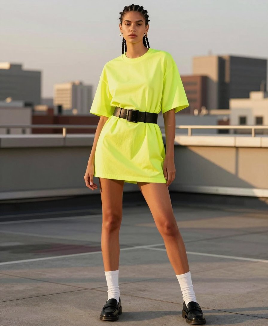 that belt makes the whole neon trend work perfectly