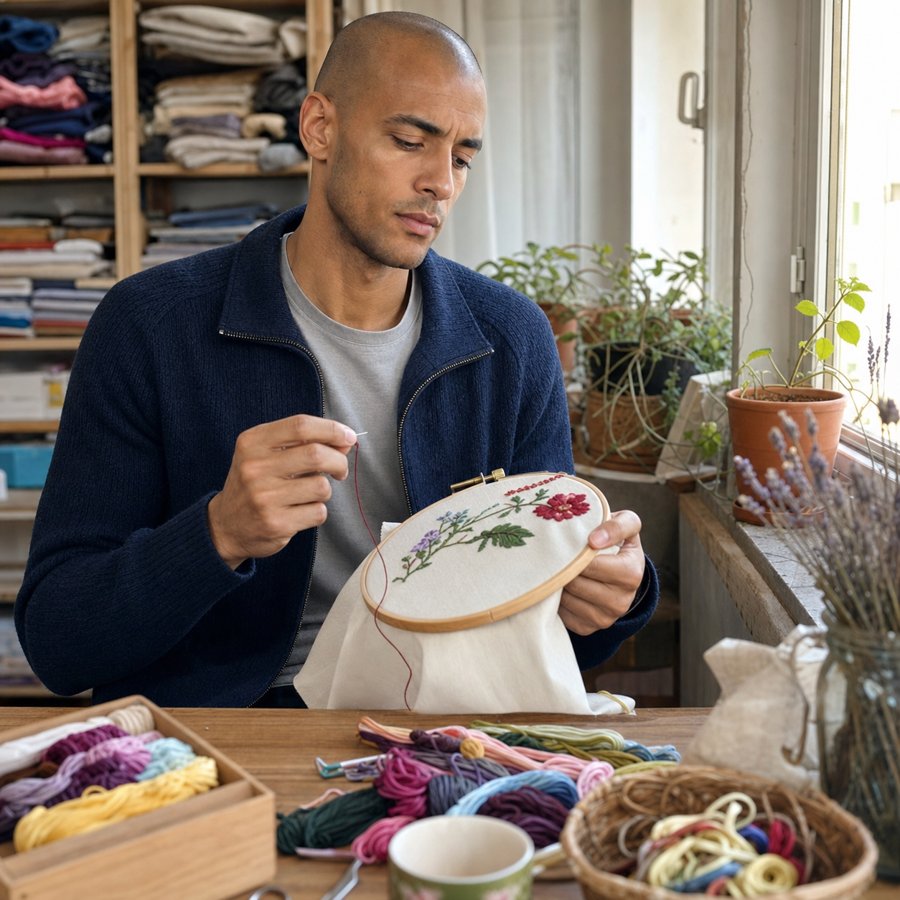 navy zip-up + grey tee = perfect for coffee shop crafting