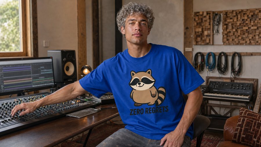 Jimothy's 'ZERO REGRETS' graphic saves me at the mixing desk at 2am.