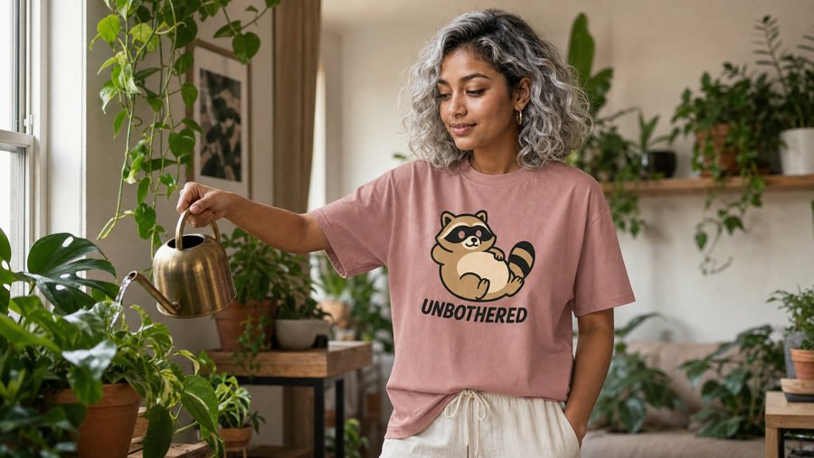 Grabbing iced coffee in my UNBOthered Jimothy tee.