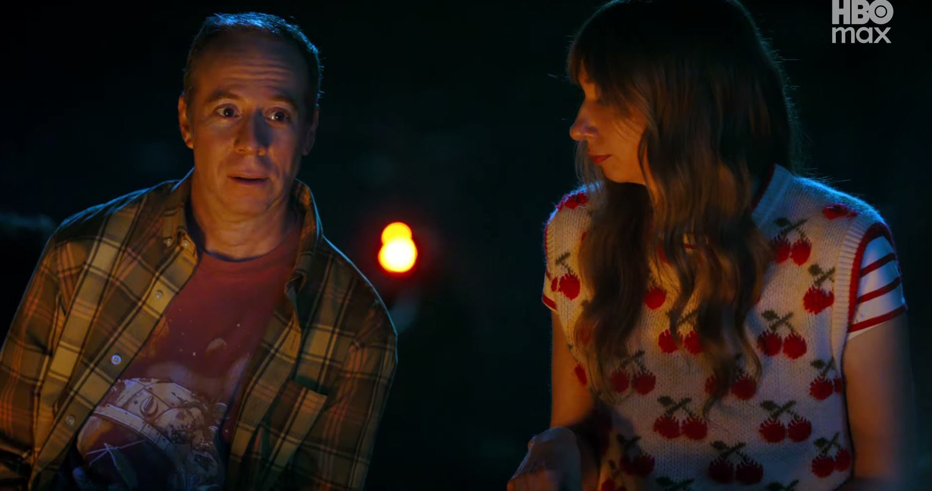 Lauren Lapkus in Stuart Fails to Save the Universe on HBO Max — cherries are popping on this knit