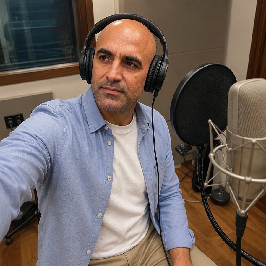 blue chambray works in the booth