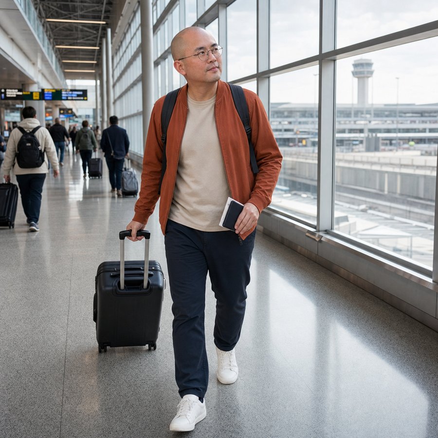 This rust bomber is carrying the whole travel fit