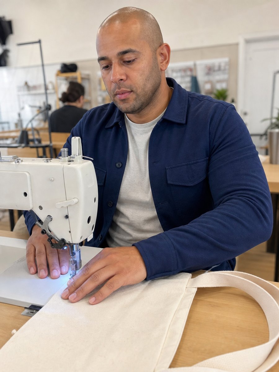 Navy work shirt tackling delicate fabric is such a cool vibe