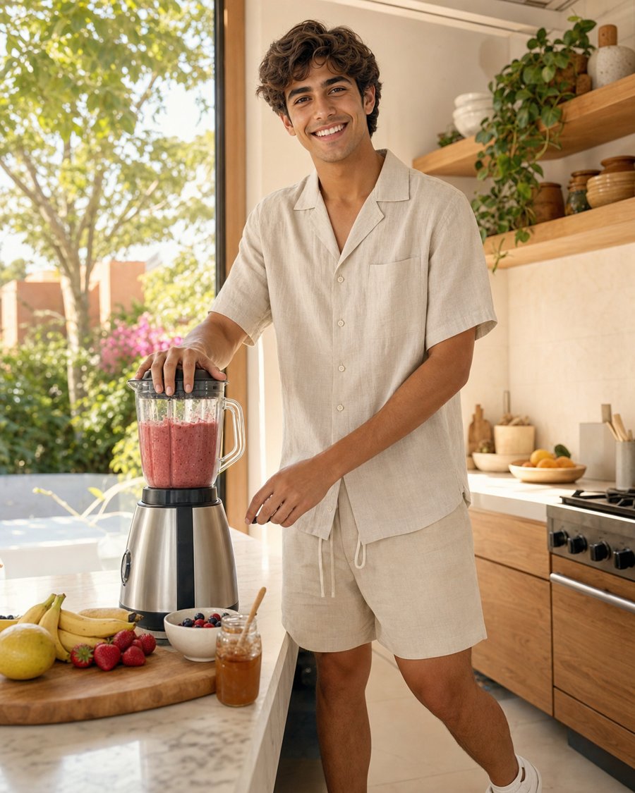 linen set for smoothie mornings