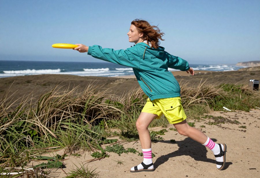 teal windbreaker and yellow shorts are literally my summer uniform