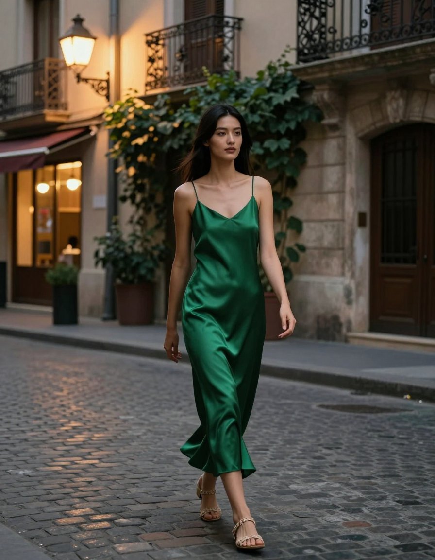 this green slip dress is doing so much work