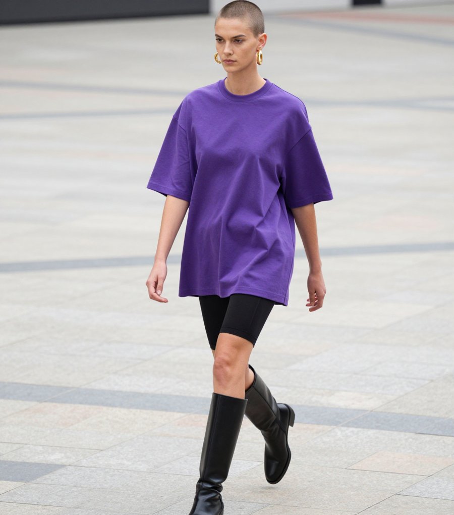 This oversized purple tee trend is actually everything
