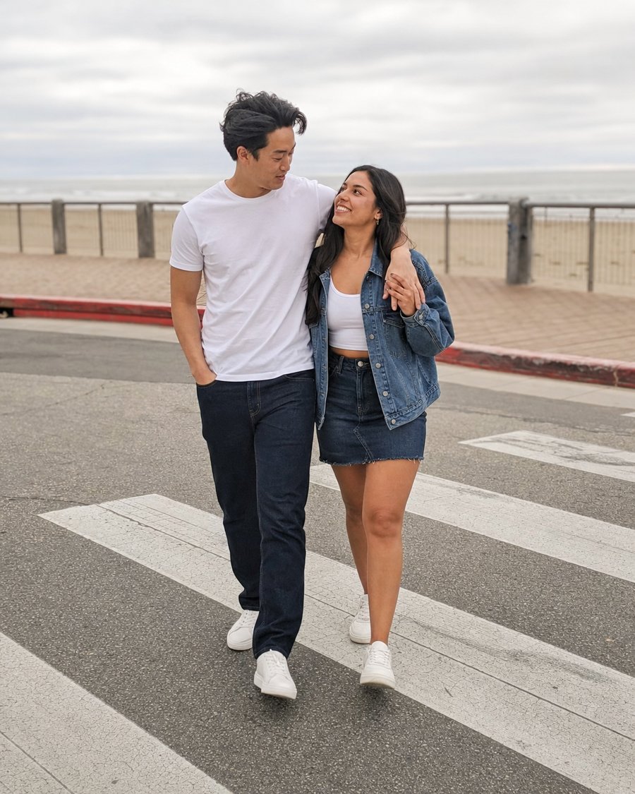 Matching white tops is a bold choice, glad they pulled it off.