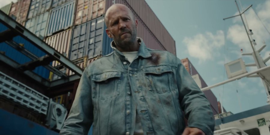 Jason Statham in Mutiny — this distressed denim jacket gives off serious rugged vibes