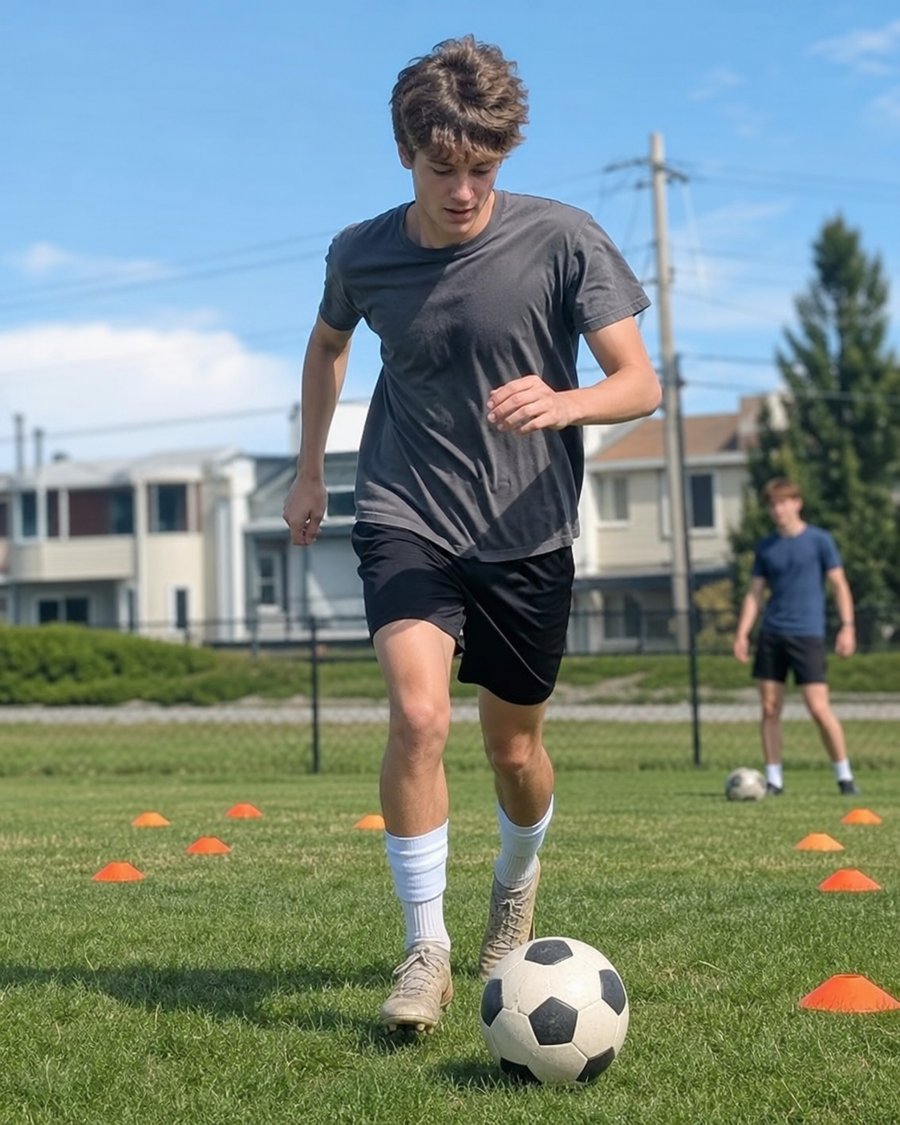 grey tee and black shorts is the go-to for practice