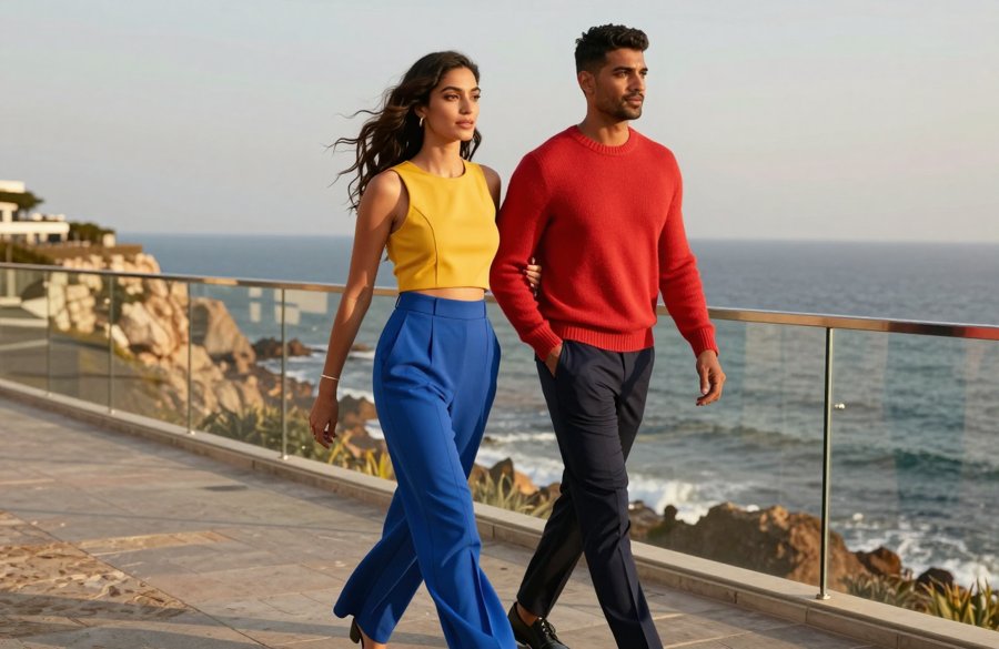 sunny yellow top makes the blue pants pop