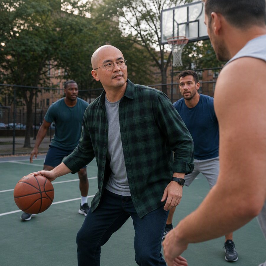 flannel and jeans on the court? wild combo