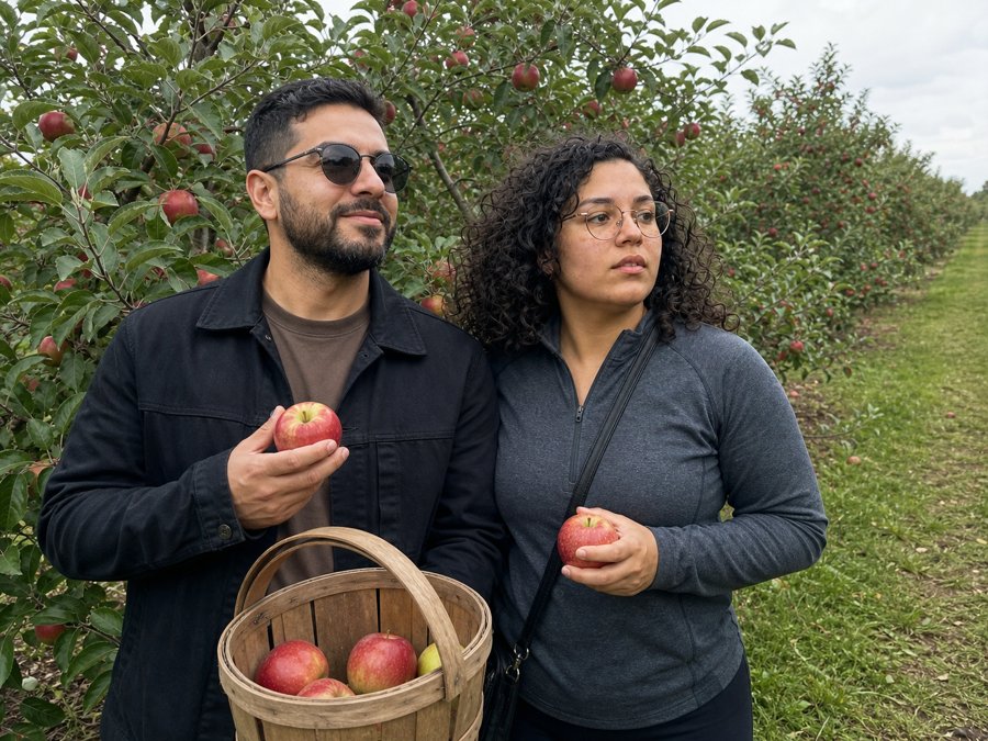 grey pullovers are the real MVP of apple picking