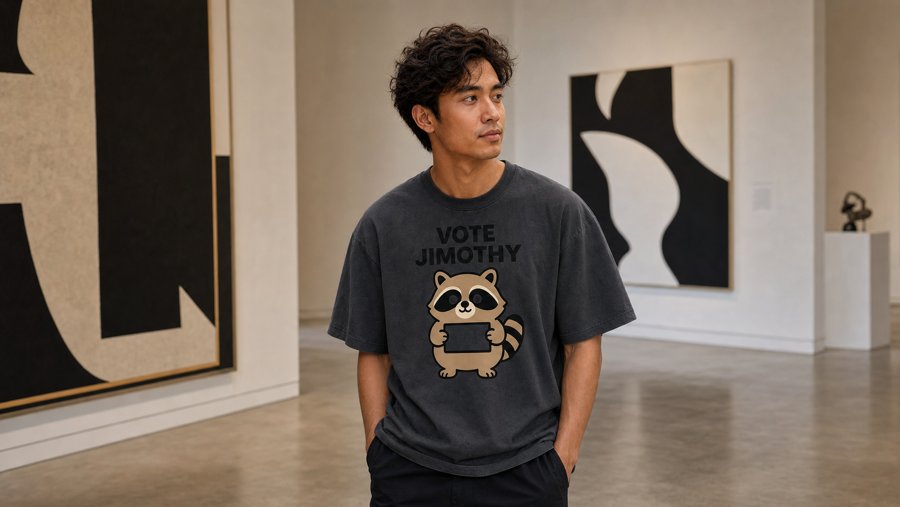 Jimothy, your 'VOTE JIMOThY' tee is giving major election season energy.
