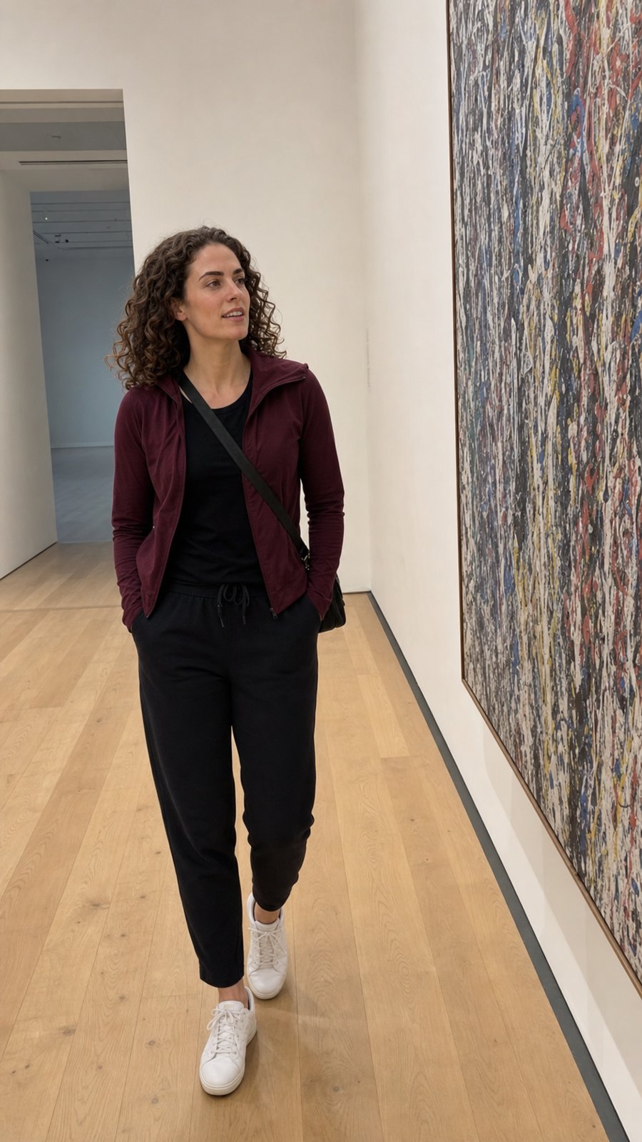 maroon jacket is perfect for my gallery hop