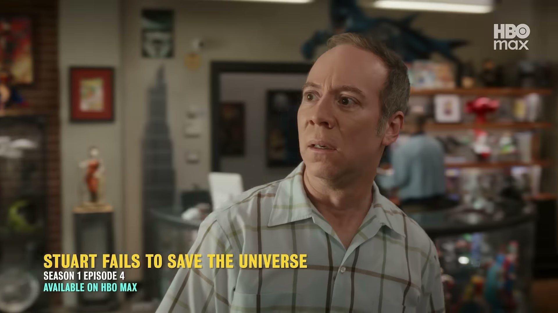 Kevin Sussman in Stuart Fails to Save the Universe — that check pattern is quietly doing all the work