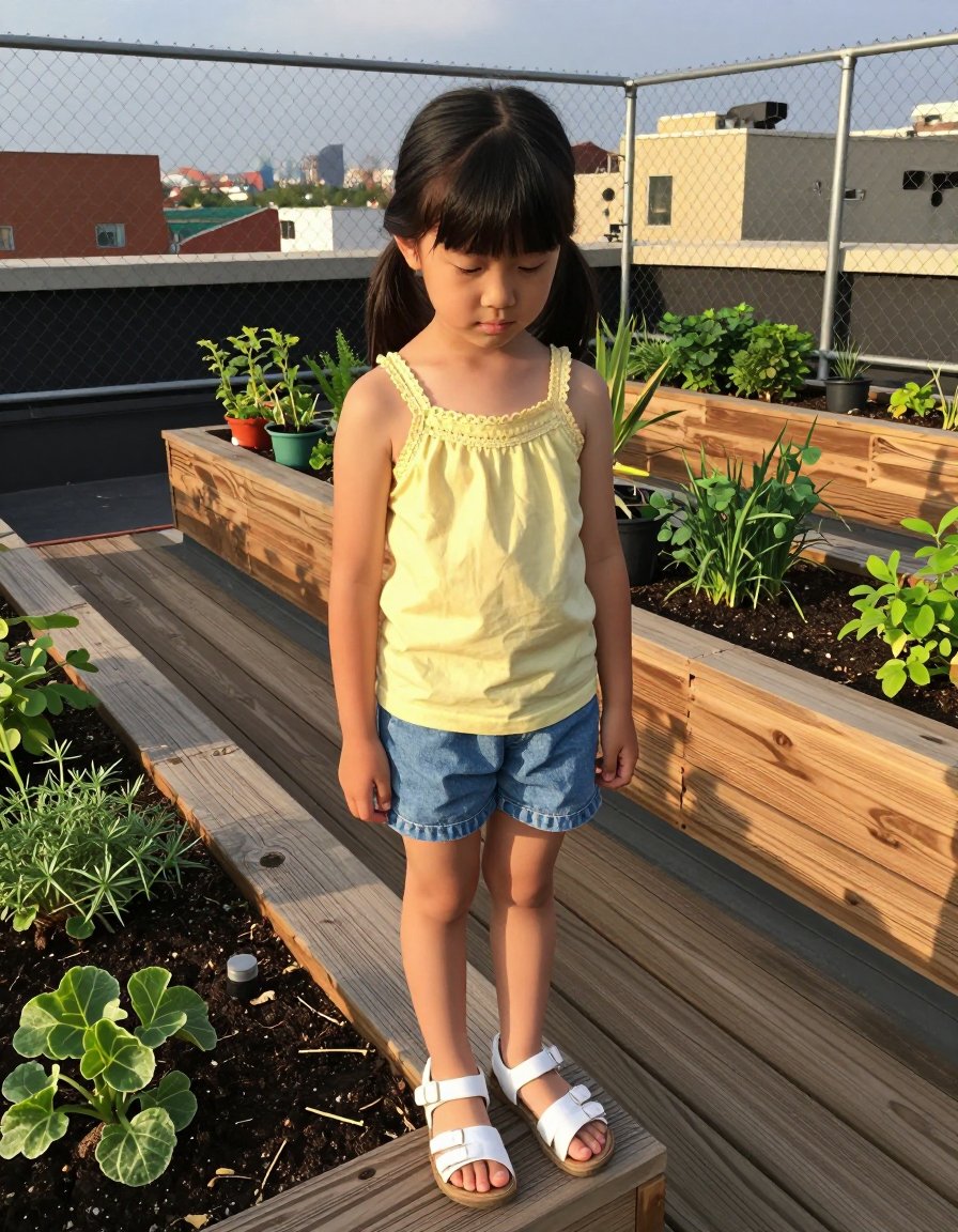 Yellow Camisole & Denim Shorts for a Rooftop Hang
