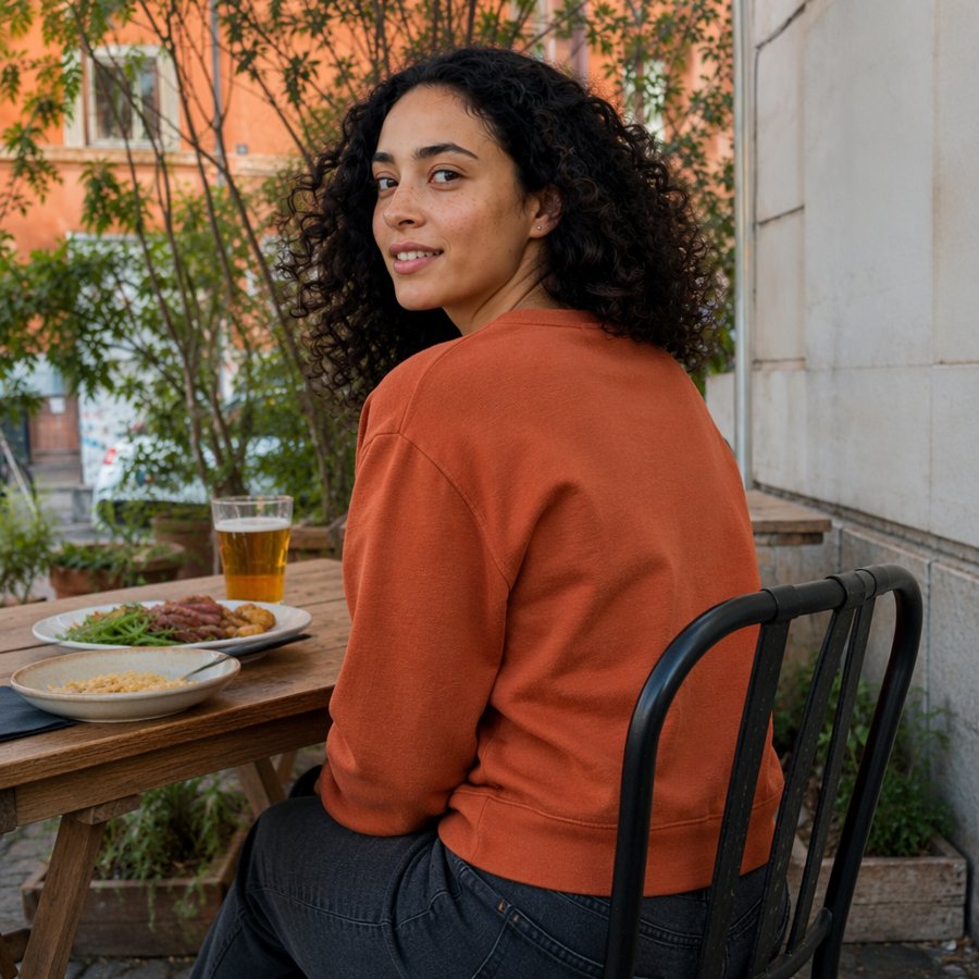 rust sweatshirt matches the autumn table setting