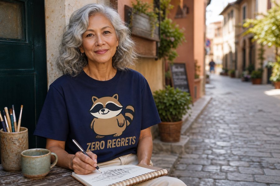That 'Zero Regrets' tee with Jimothy is the moment.