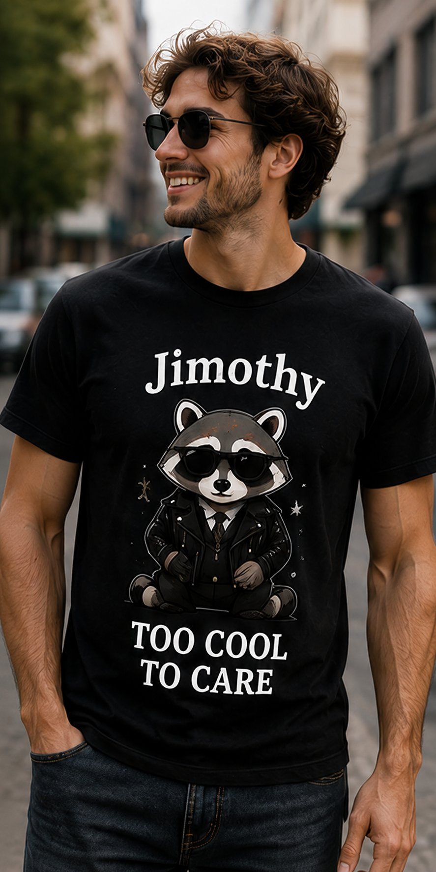 Jimothy's leather jacket and sunglasses make me feel TOO COOL TO CARE about everything