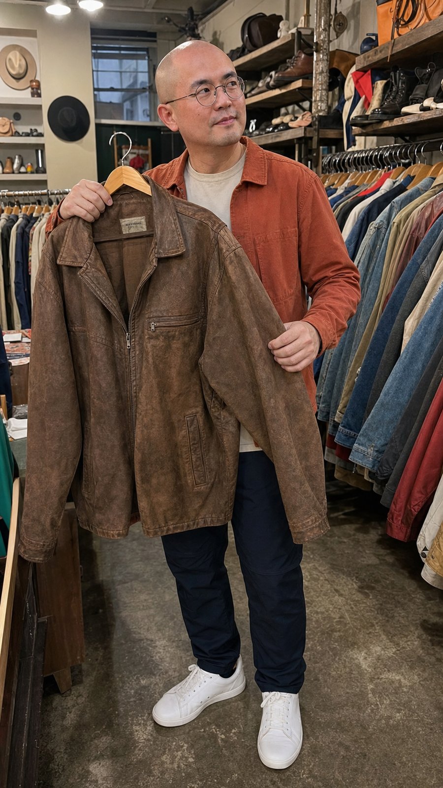 that rust shirt is carrying the fit, unfortunately