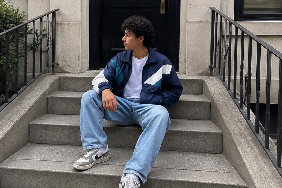 Stoop sitting in vintage track gear