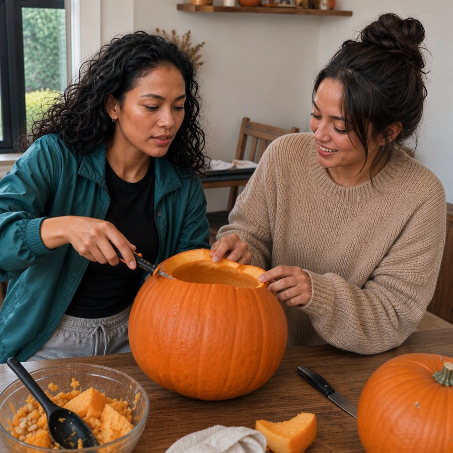 Her windbreaker literally repels raw pumpkin guts
