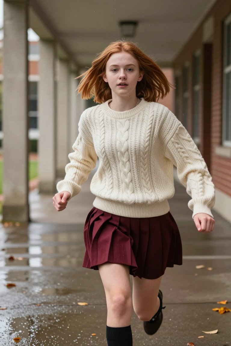 Cozy cable knit and pleated skirt combo
