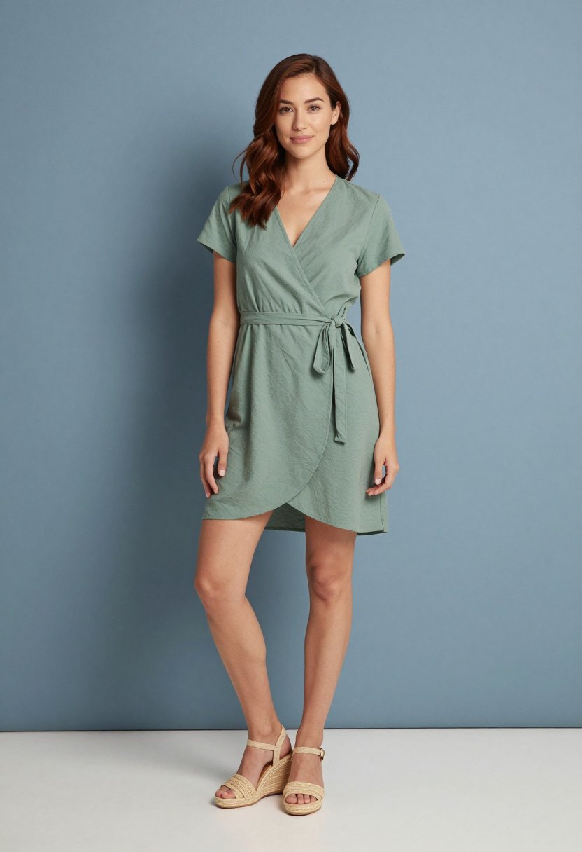 sage green wrap dress hits different