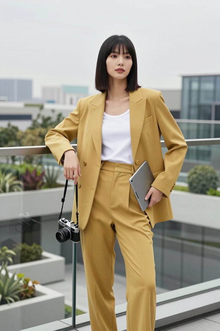 wait this mustard suit is literally my new work uniform